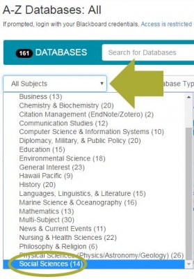 AZ databases go to subjects and select social sciences.