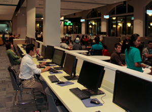image of student searching and using Learning Commons at Aloha Tower.